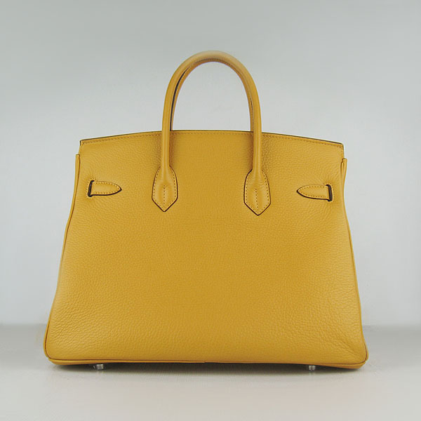 High Quality Fake Hermes 35CM Embossed Veins Leather Bag Yellow 6089